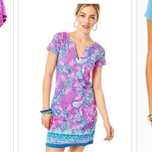 Lilly Pulitzer Pink and Blue Coverup Dress V-Neck Short Sleeve